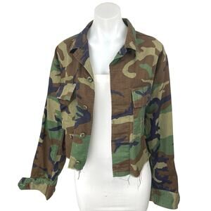 Hipchik Couture Women's Brown Green Camo Life Is Beautiful Denim Jean Jacket S